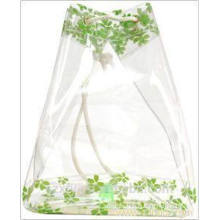 Transparent plastic bag with drawstring